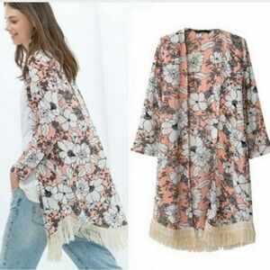 Zara Floral Kimono Cardigan - Pink and White